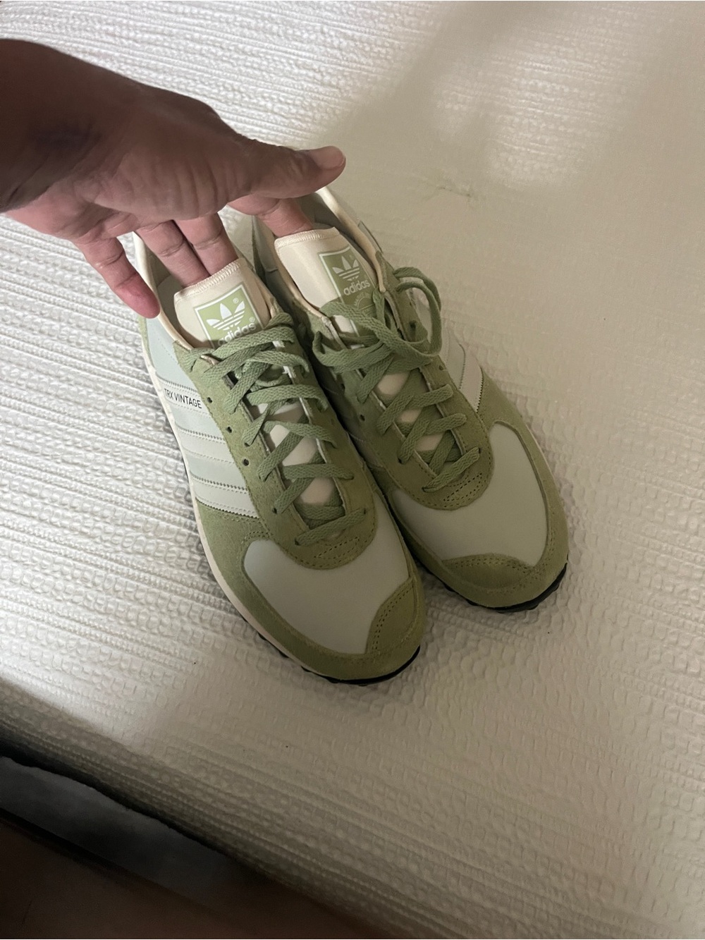 Adidas TRX Vintage Size 8.5 Men’s Low-Profile Sneakers in Sage Green and White